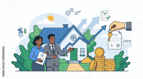 Diverse agents a house and upward financial growth indicators
