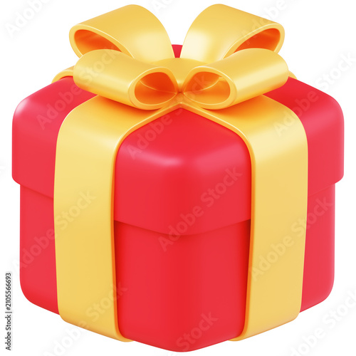 red gift box 3d render icon in cartoon plastic style minimal isolated on transparent white background	
