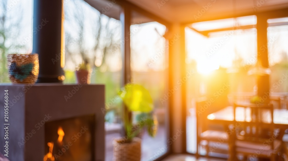 Obraz premium Sunlight shines through a window illuminating a cozy indoor space during the evening