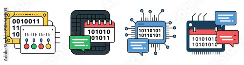 Foto Natural language icons featuring speech, conversation, communication, and text p