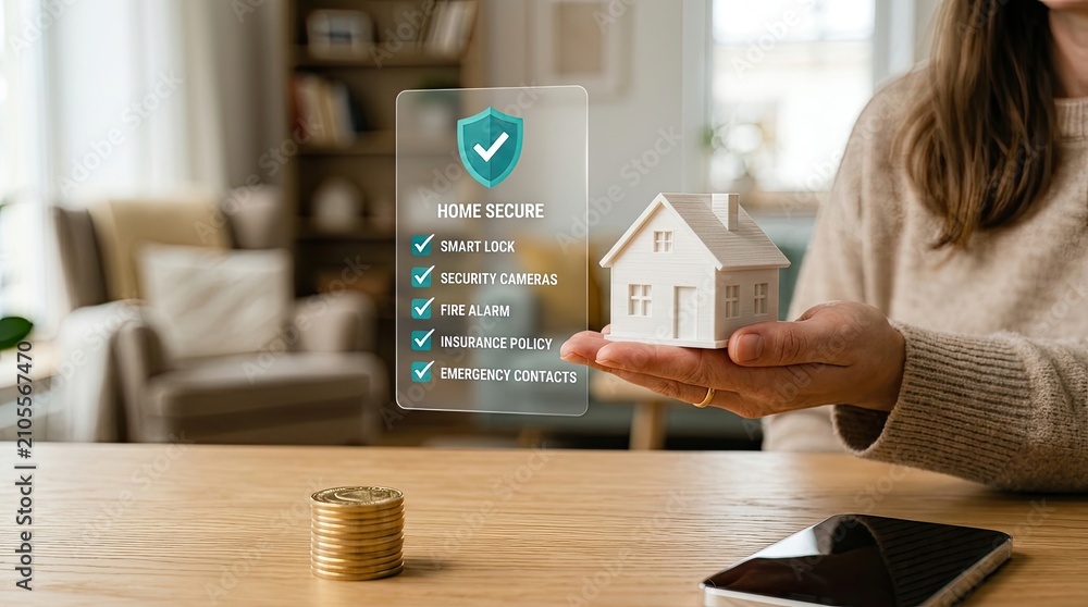 Fototapeta premium Home security business solutions protecting property and family with smart technology and insurance