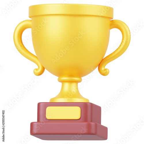 gold trophy cup  3d render icon in cartoon plastic style minimal isolated on transparent white background	

