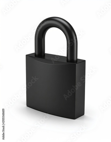 Sleek black padlock, a symbol of security, against a bright white background