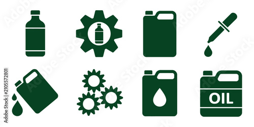 Automotive engine icon set with oil motor, mechanic service, vehicle maintenance, and auto repair symbols