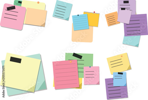Colorful sticky paper bundle isolated on transparent background notes reminders and messages