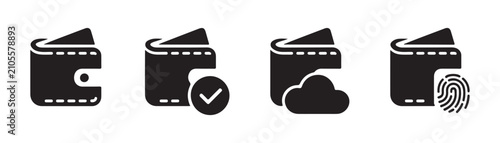 Foto Digital wallet security icons with cloud sync and fingerprint protection for electronic payments