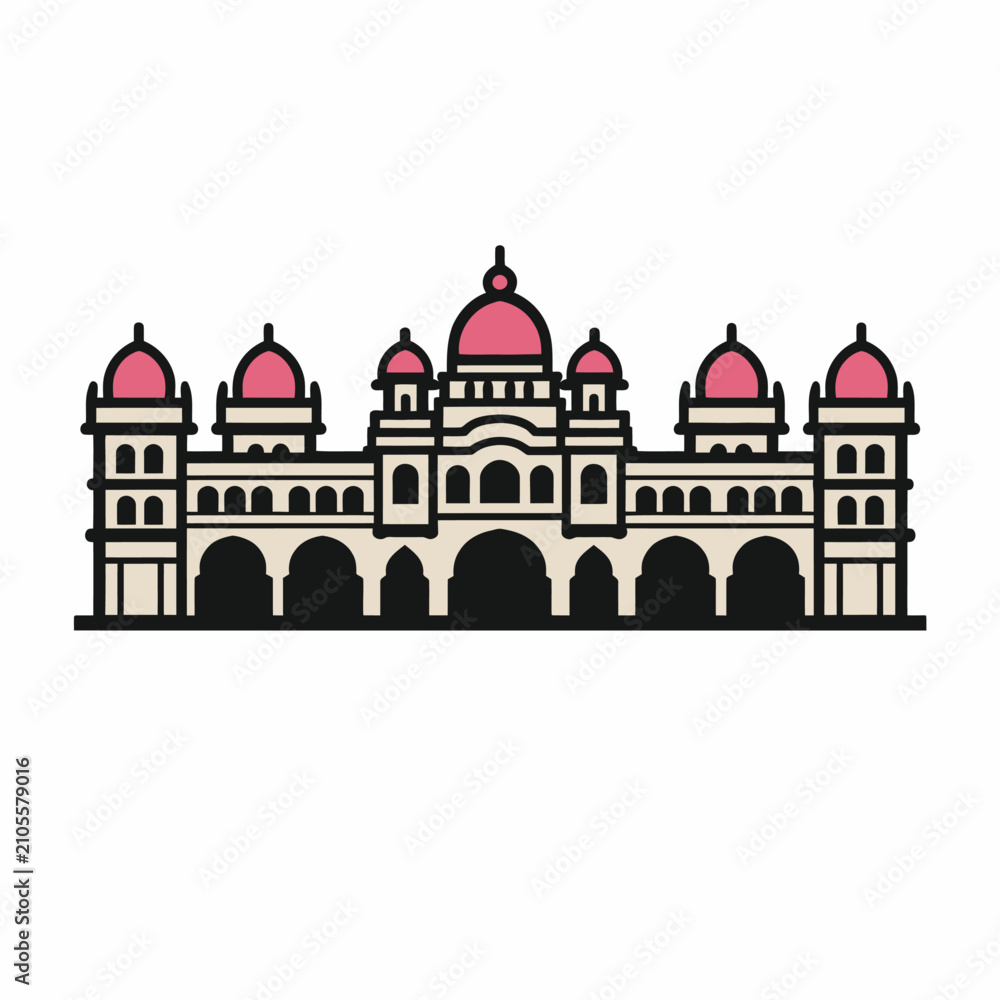 Obraz premium Minimal Mysore Palace Vector Icon - Flat Design Karnataka Royal Residence