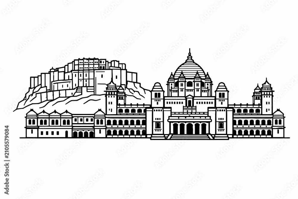 Obraz premium Minimal Jodhpur Palace Vector Icon - Flat Design Jodhpur Landmark