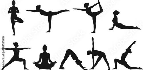 Canvastavla Advanced Yoga Pose Silhouette Vector Collection for Fitness and Flexibility Trai