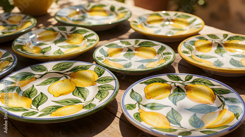 Handmade Italian Ceramic Plates with Fresh Lemons