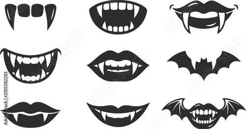 Set of vampire mouths and fangs, halloween icons