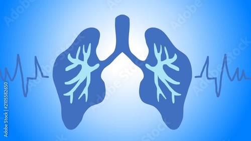 Animated Human Lungs Icon with Heartbeat Line Medical Background