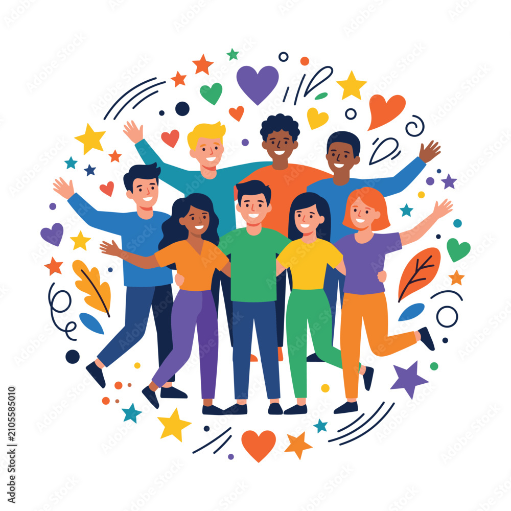 Fototapeta premium Diverse group of happy friends standing together in unity