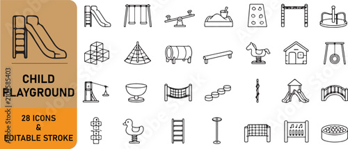 Cuadro en lienzo A set of 28 child playground outline icons