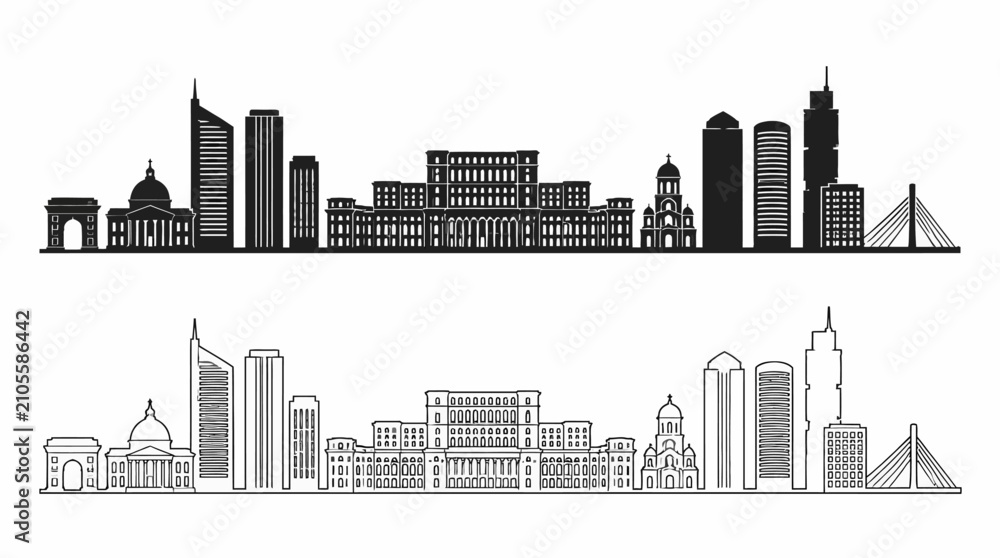 Obraz premium Bucharest City Skyline Silhouette Vector Illustration