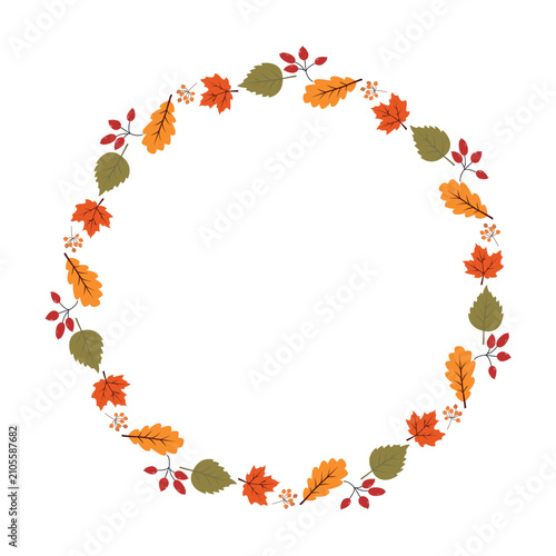 Round frame with autumn decorative elements.