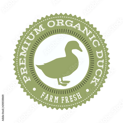 Quadro su tela Vector circular retro badge featuring a hand-drawn silhouette of a duck at the center