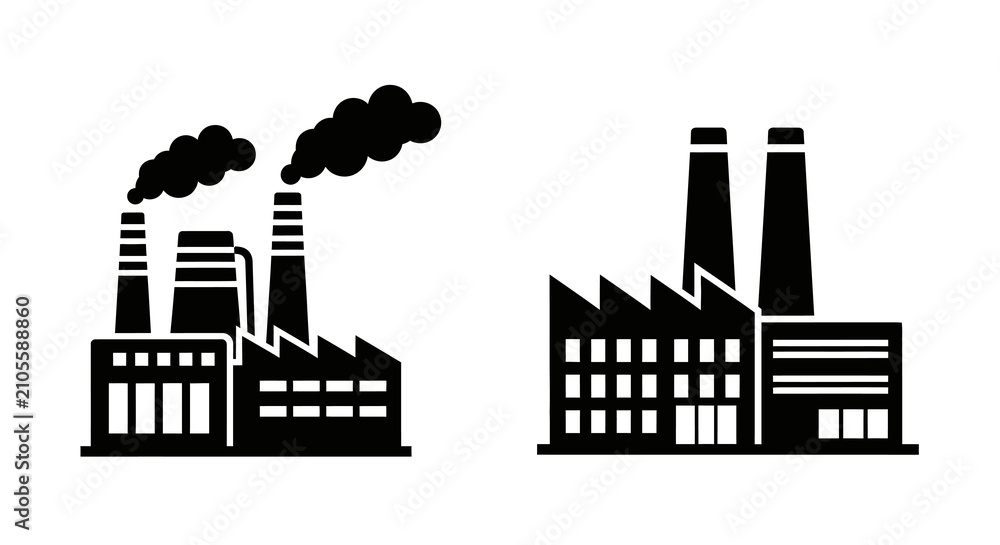 Fototapeta premium Factory buildings with smokestacks black silhouette industrial
