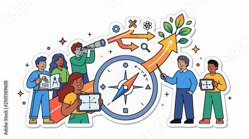Diverse group collaborates guided by compass to plot growth
