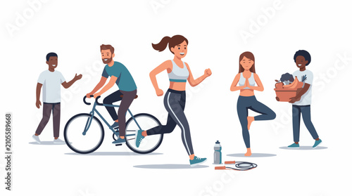 Diverse group engaged in healthy lifestyle activities