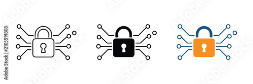 Cybersecurity padlock icons representing data protection network security digital privacy encryption and secure access vector design