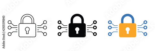 Cybersecurity padlock icons representing data protection network security digital privacy encryption and secure access vector design