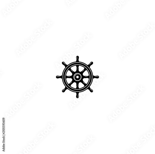 Minimalist Ship Wheel Icon - Black and White Vector