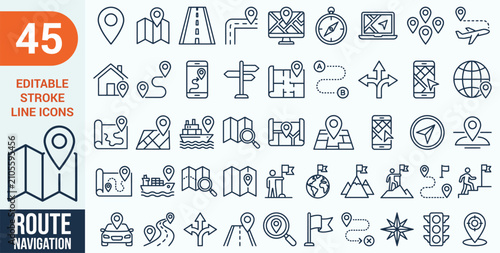 Foto Route web icons in line style
