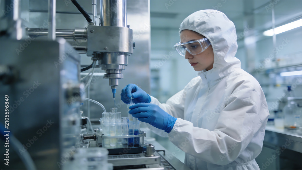 Naklejka premium Scientist working in lab with test tubes