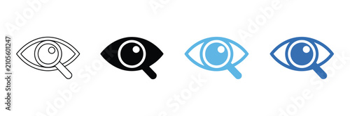 Tableau sur toile Eye magnifier icons with search zoom symbols representing inspection analysis vi