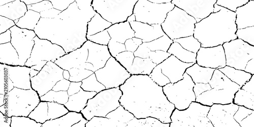 Quadro su tela A high-contrast, black and white texture overlay of extensively cracked and distressed dry ground, featuring jagged, organic fissures and subtle granular details against a stark white background