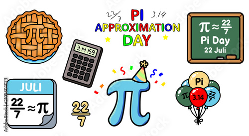 Fotografía Cute hand-drawn Pi Approximation Day illustration collection featuring colorful