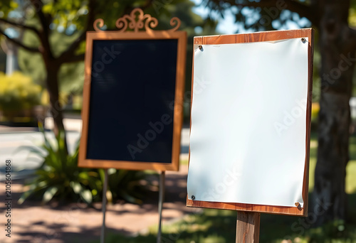 Blank white sign and chalkb...