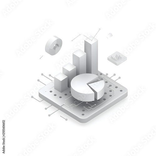 AI Generated Modern Data Analytics Dashboard 3D Business Icon on White Background