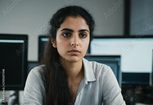 Young indian woman with ser...