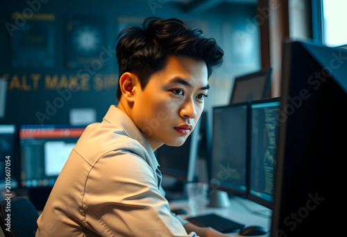 Young asian male programmer...