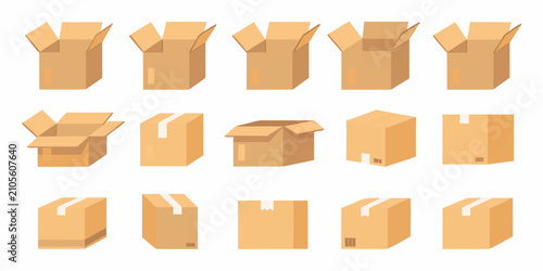 Cardboard Boxes Collection Flat Vector Illustration With Brown Tones