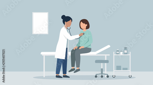 Foto Doctor examining patient with stethoscope during health check-up in clinic