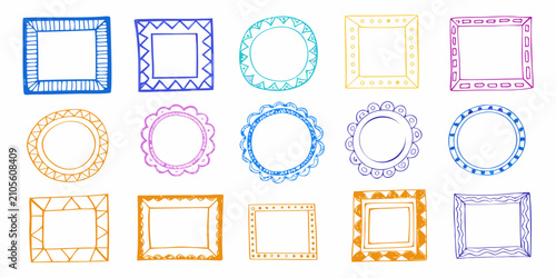 Photos Hand Drawn Frames In Diverse Shapes Colorful Vector Illustration