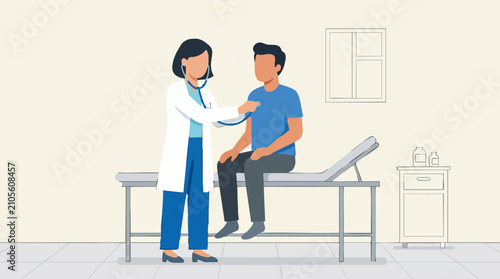 Schilderij op canvas Doctor performing medical check-up on male patient in clinic