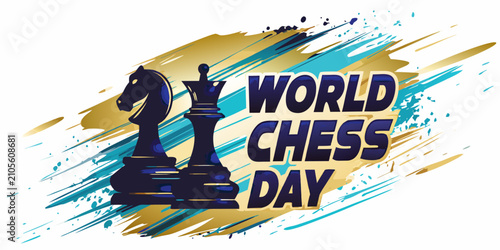 Foto Chess knight and king silhouette with colorful brushstroke background