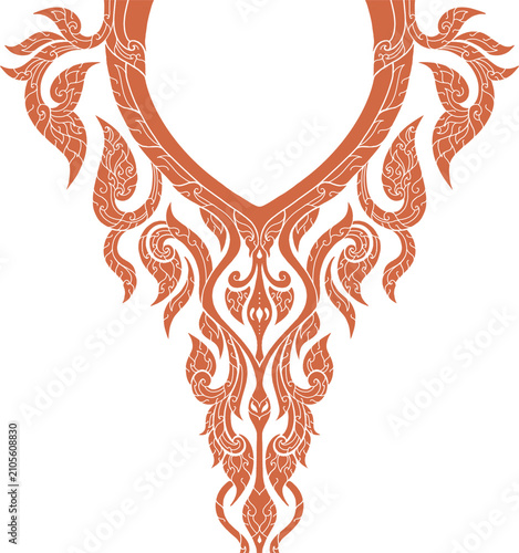 Asian style pattern elements are used to create a traditional orange collar design.