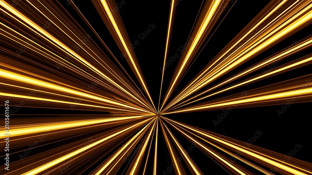 Obraz premium Abstract golden light rays moving fast in a dark space background