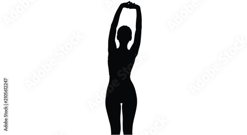 Картината върху платно Silhouette of a woman stretching with arms raised against a plain white backgrou