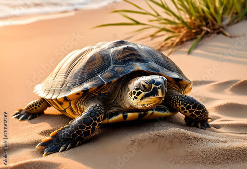 Sea turtle on a sandy beach...