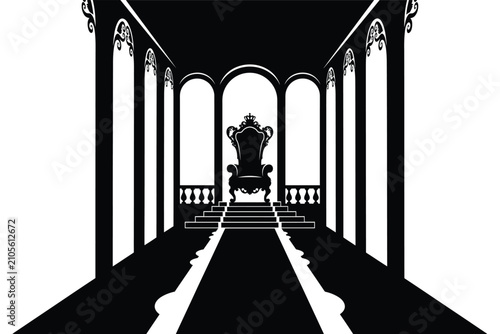 Canvas Print Royal throne room silhouette against a white background ornate architectural des