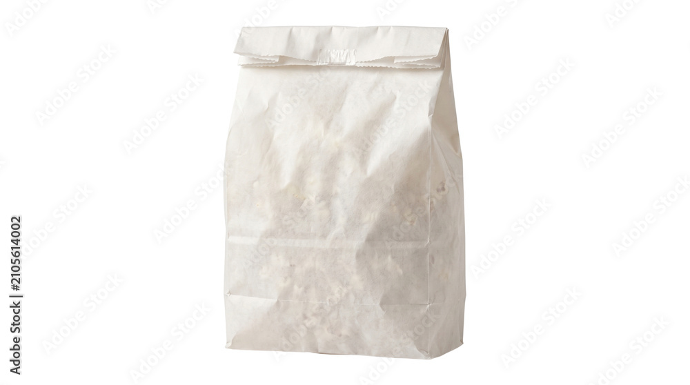 Fototapeta premium White paper bag for flour or bakery products grocery packaging mockup isolated on transparent background.