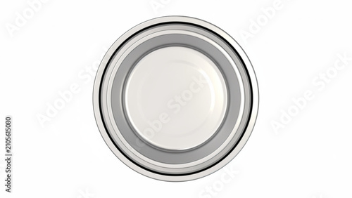 Close-up of a white circular speaker with gray details on a plain white background
