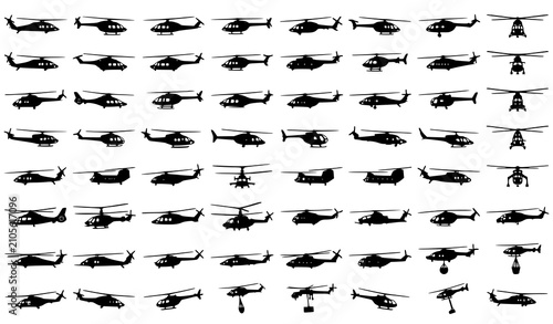 Obraz na plátně Helicopter Silhouette Collection Military and Civilian Vector Set