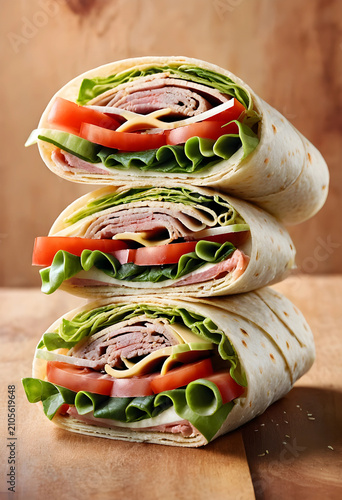 Stack of three fresh deli w...